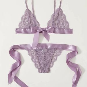 🦩Lilac and Lace ribbon tie lingerie Large